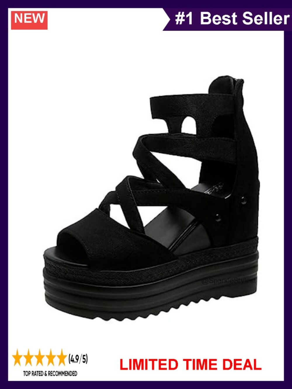 Faux Leather Platform Mary Jane Wedge Sandals Chain Open Toe